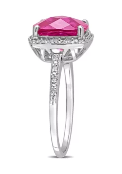 Deals 😍 Lab Created 1/10 CT TW Diamond and 5 3/4 CT TGW Cushion Cut Created Pink Sapphire Halo Ring in Sterling Silver by Belk & Co. 💯 -DealsBelk & Co. Store Belk 3548
