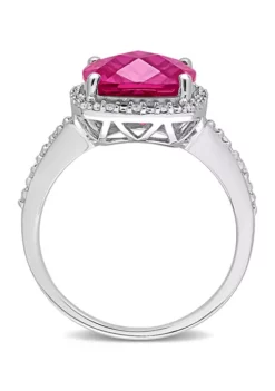 Deals 😍 Lab Created 1/10 CT TW Diamond and 5 3/4 CT TGW Cushion Cut Created Pink Sapphire Halo Ring in Sterling Silver by Belk & Co. 💯 -DealsBelk & Co. Store Belk 3550