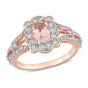 Best Pirce ⭐ 3/4 ct. t.w. Morganite and 1/2 ct. t.w. Diamond Halo Ring in 10k Rose Gold by Belk & Co. ⌛