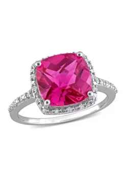 Deals 😍 Lab Created 1/10 CT TW Diamond and 5 3/4 CT TGW Cushion Cut Created Pink Sapphire Halo Ring in Sterling Silver by Belk & Co. 💯 -DealsBelk & Co. Store Belk 3551