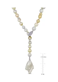 New 🥰 8-11MM Cultured Freshwater and Golden South Sea Pearl Lariat Necklace in Sterling Silver by Belk & Co. 😉 -DealsBelk & Co. Store Belk 35518