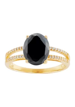 Hot Sale ✨ 1/10 ct. t.w. Diamond and Onyx Ring in 10K Yellow Gold by Belk & Co. 🤩