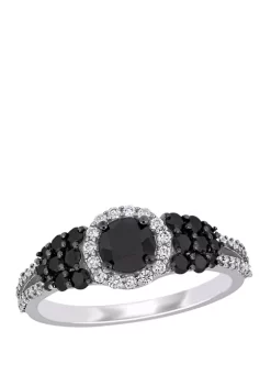 Outlet 🤩 1.3 ct. t.w. Black and White Diamond Halo Cluster Engagement Ring in 14K White Gold by Belk & Co. ❤️ -DealsBelk & Co. Store Belk 35524