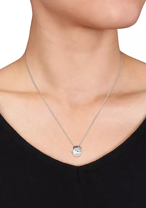 Outlet 😍 10k White Gold Cultured Freshwater Pearl and Diamond Pendant by Belk & Co. 🎁 2 Outlet 😍 10k White Gold Cultured Freshwater Pearl and Diamond Pendant by Belk & Co. 🎁 - Image 2