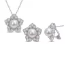 Cheapest 🤩 Lab Created 8.5-9 MM Freshwater Cultured Pearl and 4 1/10 CT TGW Created White Sapphire Flower Earrings and Pendant with Chain in Sterling Silver by Belk & Co. 👏