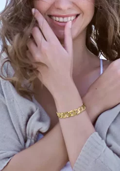 Promo 🔥 18k Yellow Gold Plated Sterling Silver 12.5mm Flat Curb Chain Bracelet, 9" by Belk & Co. 🥰 -DealsBelk & Co. Store Belk 35662