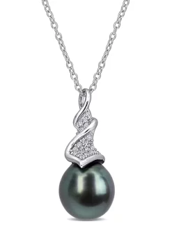 Buy ✔️ 9.5 Millimeter Tahitian Cultured Pearl and 1/10 ct. t.w. Diamond Twist Necklace in Sterling Silver by Belk & Co. 🔔