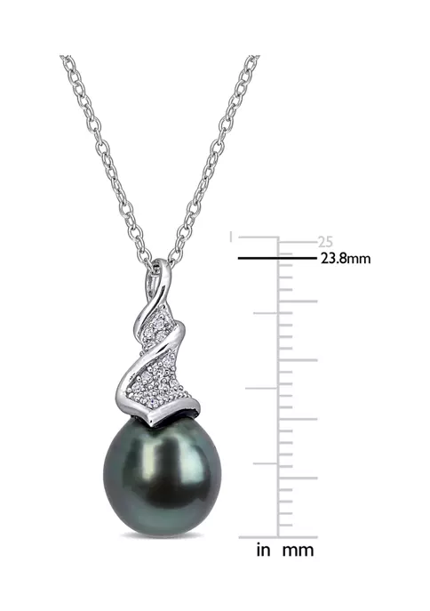 Buy ✔️ 9.5 Millimeter Tahitian Cultured Pearl and 1/10 ct. t.w. Diamond Twist Necklace in Sterling Silver by Belk & Co. 🔔 2 Buy ✔️ 9.5 Millimeter Tahitian Cultured Pearl and 1/10 ct. t.w. Diamond Twist Necklace in Sterling Silver by Belk & Co. 🔔 - Image 2