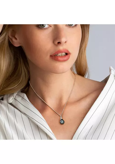 Buy ✔️ 9.5 Millimeter Tahitian Cultured Pearl and 1/10 ct. t.w. Diamond Twist Necklace in Sterling Silver by Belk & Co. 🔔 4 Buy ✔️ 9.5 Millimeter Tahitian Cultured Pearl and 1/10 ct. t.w. Diamond Twist Necklace in Sterling Silver by Belk & Co. 🔔 - Image 4