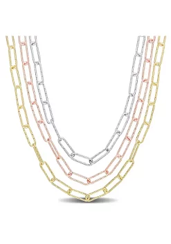 Promo 🌟 Multi-Strand Paperclip Chain Necklace in 3-Tone 18k Gold Plated Sterling Silver, 18" by Belk & Co. ⭐