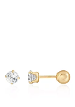 Best deal 🧨 Kids Cubic Zirconia Stud Earrings in 14K Yellow Gold by Belk & Co. ⭐