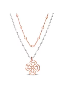 New ✔️ 2-Tone 2-Strand Ball Bead Chain Necklace in 18k Rose Gold Plated Sterling Silver, 19" by Belk & Co. ⭐