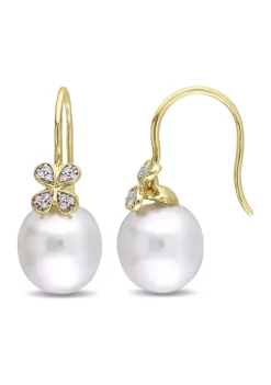 Top 10 🎉 11.5-12 MillimeterSouth Sea Cultured Pearl and 1/8 ct. t.w. Diamond Petal Earrings in 14k Yellow Gold by Belk & Co. 😀