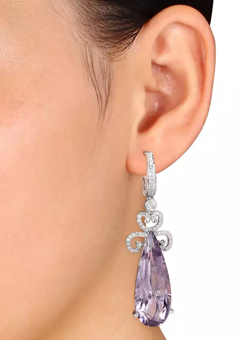 Best Sale 😀 19.88 ct. t.w. Pink Amethyst and 5/8 ct. t.w. Diamond Scroll Earrings in 14K White Gold by Belk & Co. ✔️ 2 Best Sale 😀 19.88 ct. t.w. Pink Amethyst and 5/8 ct. t.w. Diamond Scroll Earrings in 14K White Gold by Belk & Co. ✔️ - Image 2
