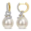 Discount 👍 10-11MM South Sea Cultured Pearl and 1/2 CT TW Diamond Swirl Huggie Earrings in 14k Yellow Gold by Belk & Co. 😉