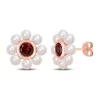 Cheapest 🎁 3.5-4mm Freshwater Cultured Pearl and 1 1/5 CT TGW Garnet Floral Stud Earrings in 10k Rose Gold by Belk & Co. ✔️