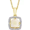 Hot Sale 🎁 5/8 ct. t.w. Opal and 1/10 ct. t.w. Diamond Floating Halo Pendant Necklace with Chain in 10k Yellow Gold by Belk & Co. 🥰