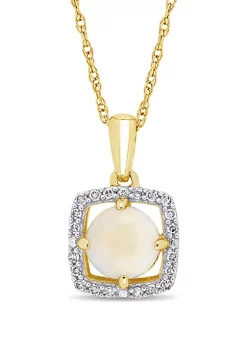 Hot Sale ๐ 5/8 ct. t.w. Opal and 1/10 ct. t.w. Diamond Floating Halo Pendant Necklace with Chain in 10k Yellow Gold by Belk & Co. ๐ฅฐ