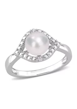 Flash Sale 😉 Lab Created 7-7.5mm Freshwater Cultured Pearl and Created White Sapphire Halo Ring in Sterling Silver by Belk & Co. 😉