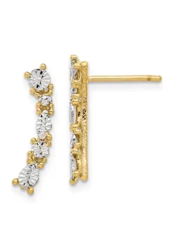 Outlet 👍 14K Yellow Gold White Rhodium Polished and Diamond Cut Post Earrings by Belk & Co. 🔥 -DealsBelk & Co. Store Belk 35874
