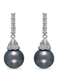 Deals 👏 11MM Tahaitian Pearl and White Topaz Drop Earrings, Sterling Silver by Belk & Co. 😍