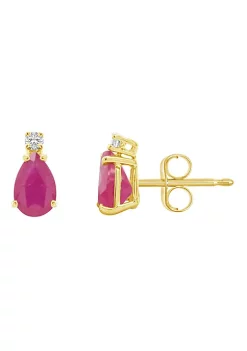 Best Pirce 🧨 14K Gold 6x4 Pear Shape Ruby Diamond Accent Earrings by Belk & Co. 😍
