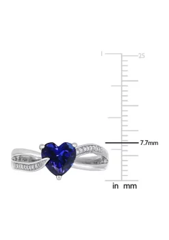 Cheap 👍 Lab Created Created Blue Sapphire and Diamond Heart Crossover Ring in Sterling Silver by Belk & Co. ⭐ -DealsBelk & Co. Store Belk 35912
