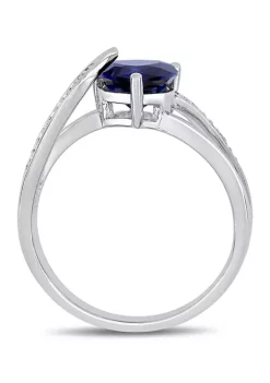 Cheap 👍 Lab Created Created Blue Sapphire and Diamond Heart Crossover Ring in Sterling Silver by Belk & Co. ⭐ -DealsBelk & Co. Store Belk 35914