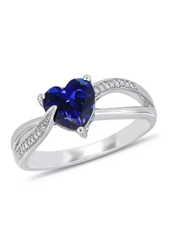 Cheap 👍 Lab Created Created Blue Sapphire and Diamond Heart Crossover Ring in Sterling Silver by Belk & Co. ⭐ -DealsBelk & Co. Store Belk 35915