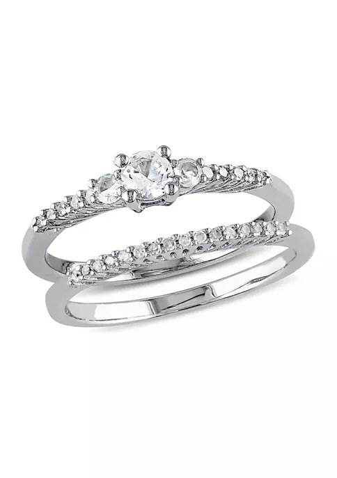 Outlet ⌛ 1/3 ct. t.w. Created White Sapphire and 1/10 ct. t.w. Diamond Ring in Sterling Silver by Belk & Co. ✔️ 1 Outlet ⌛ 1/3 ct. t.w. Created White Sapphire and 1/10 ct. t.w. Diamond Ring in Sterling Silver by Belk & Co. ✔️