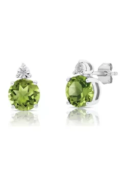 Best deal 🔥 7 Millimeter Round Peridot and Diamond Accent Stud Earrings in Sterling Silver by Belk & Co. 👏