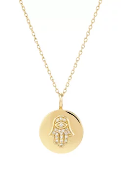 Coupon ๐ 1/10 ct. t.w. Diamond Hamasa Pendant Necklace with 17" Cable Chain in 14K Yellow Gold by Belk & Co. โ