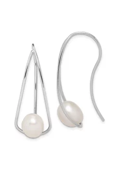Outlet 😉 Sterling Silver Rhodium-plated 7-8mm White Rice Freshwater Cultured Pearl Earrings by Belk & Co. ⌛
