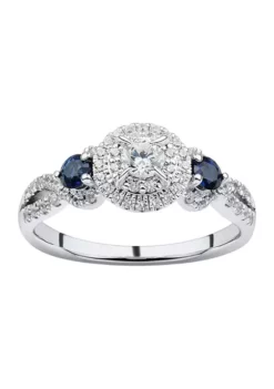 Hot Sale 🎉 1/2 ct. t.w. Diamond and 1/5 ct. t.w. Sapphire Ring in 14K White Gold by Belk & Co. 🧨