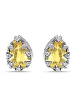 Wholesale 😀 1-1/5 ct. 7x5MM Pear Citrine and White Topaz Crown Stud Earrings, Sterling Silver by Belk & Co. 😀 -DealsBelk & Co. Store Belk 35955