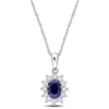 Buy ❤️ 1 ct. t.g.w. Sapphire and 3/8 ct. t.w. Diamond Halo Pendant with Chain in 14K White Gold by Belk & Co. 🛒