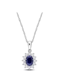 Buy ❤️ 1 ct. t.g.w. Sapphire and 3/8 ct. t.w. Diamond Halo Pendant with Chain in 14K White Gold by Belk & Co. 🛒 -DealsBelk & Co. Store Belk 36002