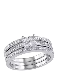 New 🎉 3/8 ct. t.w. Diamond Princess Cut Quad 3 Piece Bridal Set by Belk & Co. 🤩