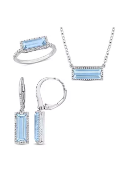Outlet ๐ 3-Piece Set of 11.5 ct. t.g.w. Sky Blue Topaz and White Sapphire Earrings, Pendant with Chain and Ring in Sterling Silver by Belk & Co. ๐งจ