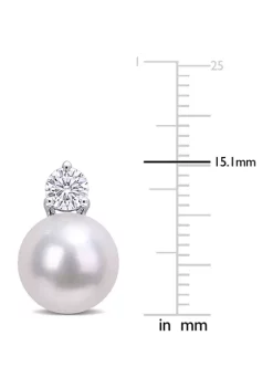 Hot Sale 🤩 Lab Created 4/5 CT DEW Created Moissanite and 9.5-10mm Freshwater Cultured Pearl Stud Earrings in 14k White Gold by Belk & Co. 🌟 -DealsBelk & Co. Store Belk 36033