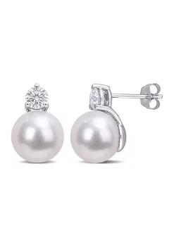 Hot Sale 🤩 Lab Created 4/5 CT DEW Created Moissanite and 9.5-10mm Freshwater Cultured Pearl Stud Earrings in 14k White Gold by Belk & Co. 🌟 -DealsBelk & Co. Store Belk 36034