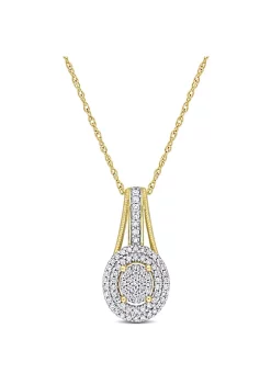 Discount 🌟 1/4 ct. t.w. Diamond Double Halo Oval Cluster Pendant with Chain in 10K Yellow Gold by Belk & Co. 🔔