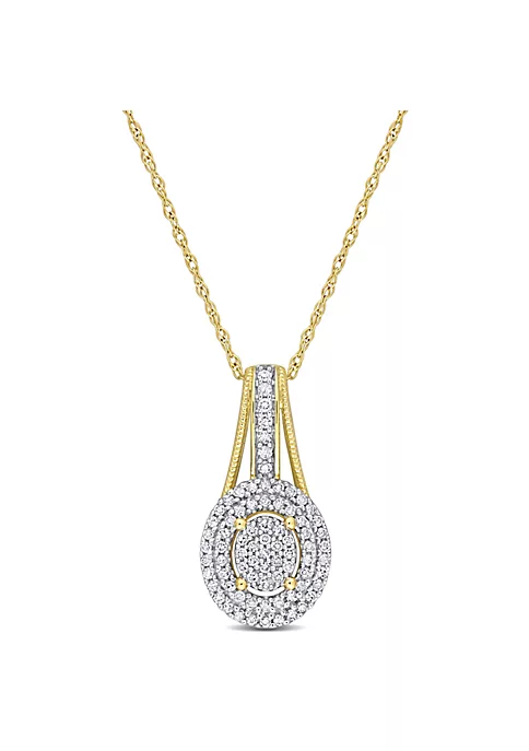 Discount 🌟 1/4 ct. t.w. Diamond Double Halo Oval Cluster Pendant with Chain in 10K Yellow Gold by Belk & Co. 🔔 1 Discount 🌟 1/4 ct. t.w. Diamond Double Halo Oval Cluster Pendant with Chain in 10K Yellow Gold by Belk & Co. 🔔