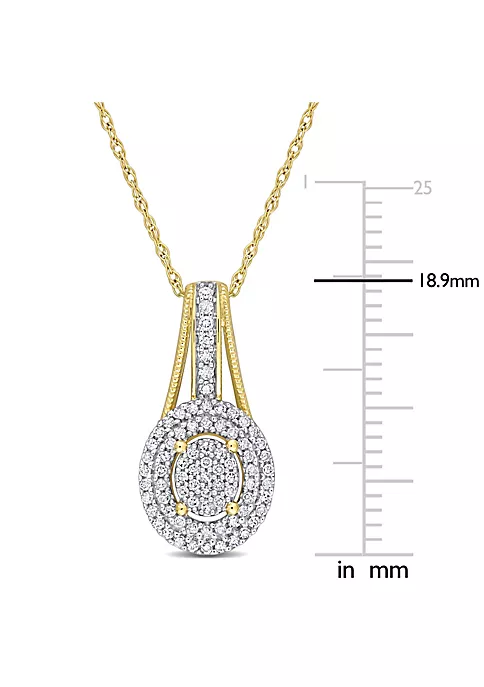 Discount 🌟 1/4 ct. t.w. Diamond Double Halo Oval Cluster Pendant with Chain in 10K Yellow Gold by Belk & Co. 🔔 3 Discount 🌟 1/4 ct. t.w. Diamond Double Halo Oval Cluster Pendant with Chain in 10K Yellow Gold by Belk & Co. 🔔 - Image 3