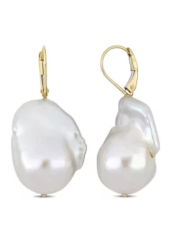 Best Pirce 🤩 14.5-15mm Freshwater Cultured Pearl Leverback Earrings in 14k Yellow Gold by Belk & Co. 🎉