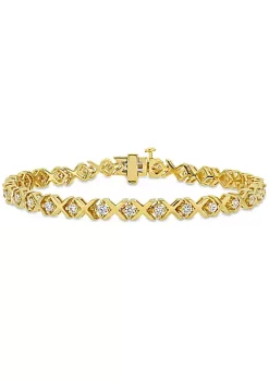 New 💯 Lab Created 1.75 CT DEW Created Moissanite X-Link Tennis Bracelet in Yellow Plated Sterling Silver by Belk & Co. 💯