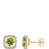 Outlet ❤️ 1.2 ct. t.w. Peridot and 0.07 ct. t.w. Diamond Floating Halo Square Stud Earrings in 10K Yellow Gold by Belk & Co. 👍