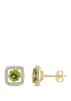 Outlet ❤️ 1.2 ct. t.w. Peridot and 0.07 ct. t.w. Diamond Floating Halo Square Stud Earrings in 10K Yellow Gold by Belk & Co. 👍 -DealsBelk & Co. Store Belk 36102