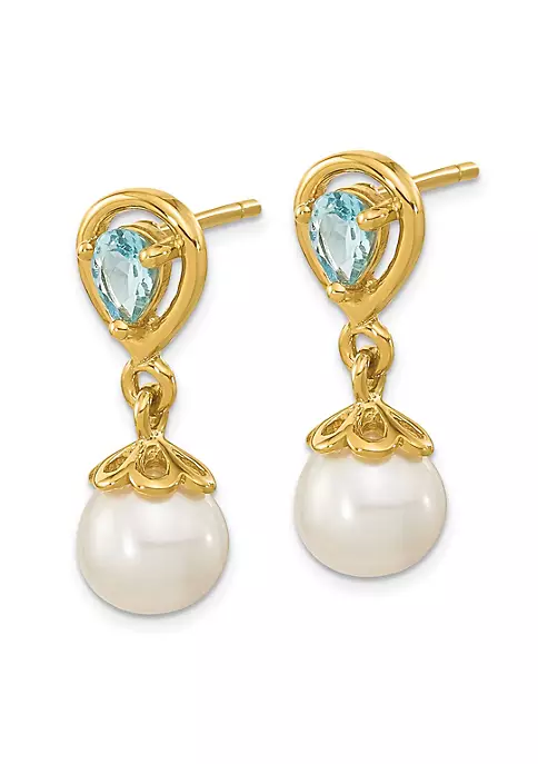 Brand new ๐ฏ 3.14 ct. t.w. Blue Topaz and 6-7mm Freshwater Cultured Pearl Light Swiss Blue Topaz Dangle Post Earrings in 14K Yellow Gold by Belk & Co. ๐ 2 Brand new ๐ฏ 3.14 ct. t.w. Blue Topaz and 6-7mm Freshwater Cultured Pearl Light Swiss Blue Topaz Dangle Post Earrings in 14K Yellow Gold by Belk & Co. ๐ - Image 2