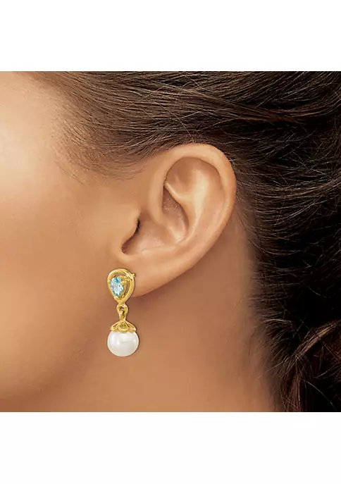 Brand new ๐ฏ 3.14 ct. t.w. Blue Topaz and 6-7mm Freshwater Cultured Pearl Light Swiss Blue Topaz Dangle Post Earrings in 14K Yellow Gold by Belk & Co. ๐ 3 Brand new ๐ฏ 3.14 ct. t.w. Blue Topaz and 6-7mm Freshwater Cultured Pearl Light Swiss Blue Topaz Dangle Post Earrings in 14K Yellow Gold by Belk & Co. ๐ - Image 3